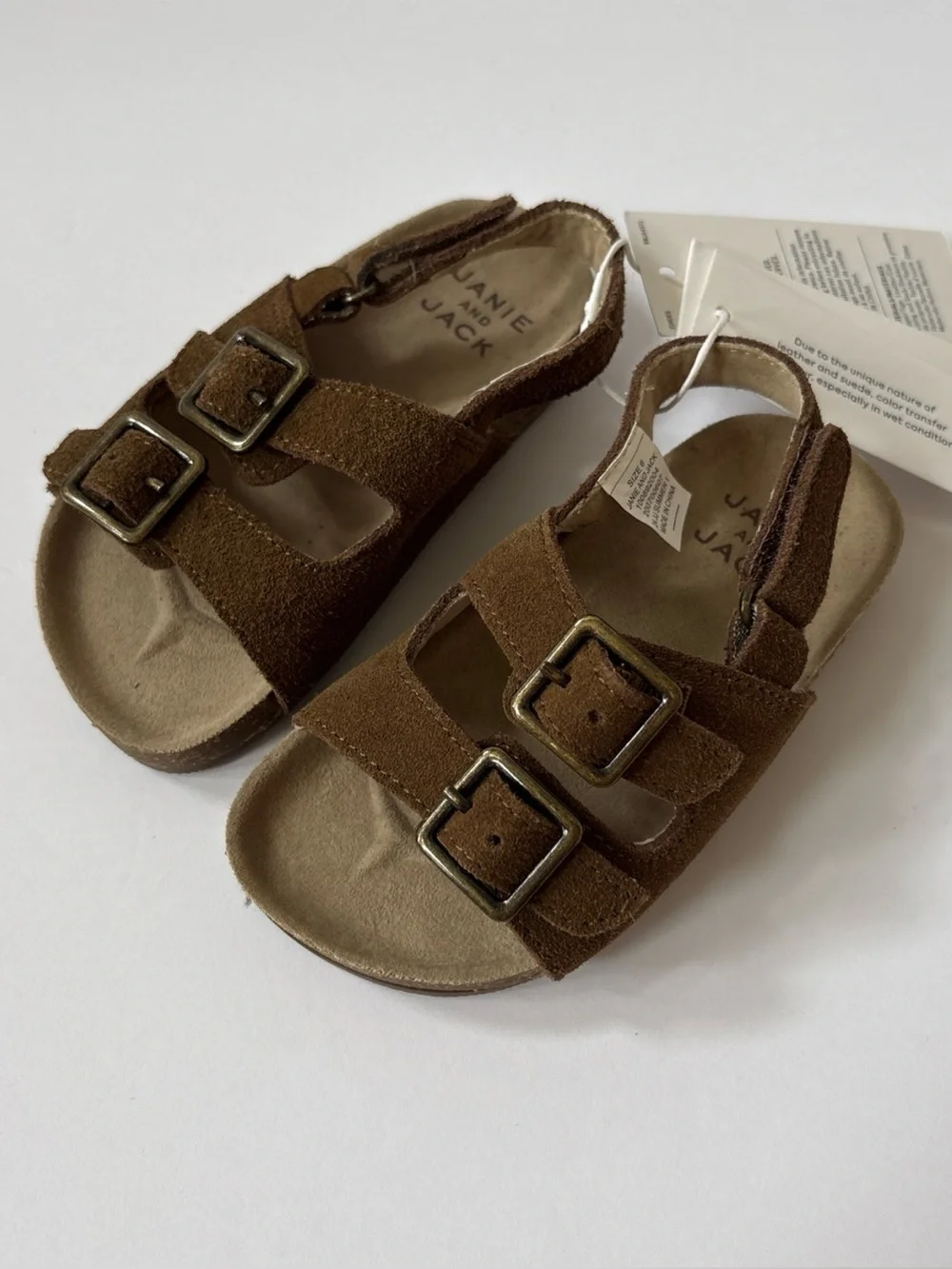 Janie & Jack Brown Genuine Suede Buckle Sandal Slip On Size 6 Touch Close Strap